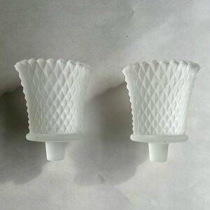 Vintage HOMCO Diamond Cut Frosted Glass Votive Candle Peg Holders - Set of 2